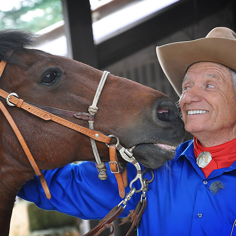 Monty Roberts with Shy Boy at Flag Is Up Farms