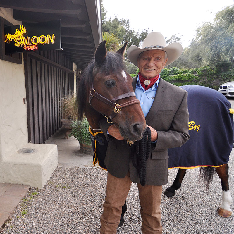 Monty Roberts with Shy Boy at Flag Is Up Farms