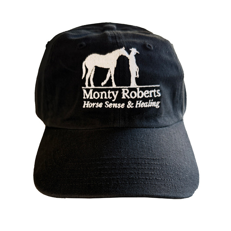 BLACK CAP WITH WHITE HORSE SENSE AND HEALING LOGO