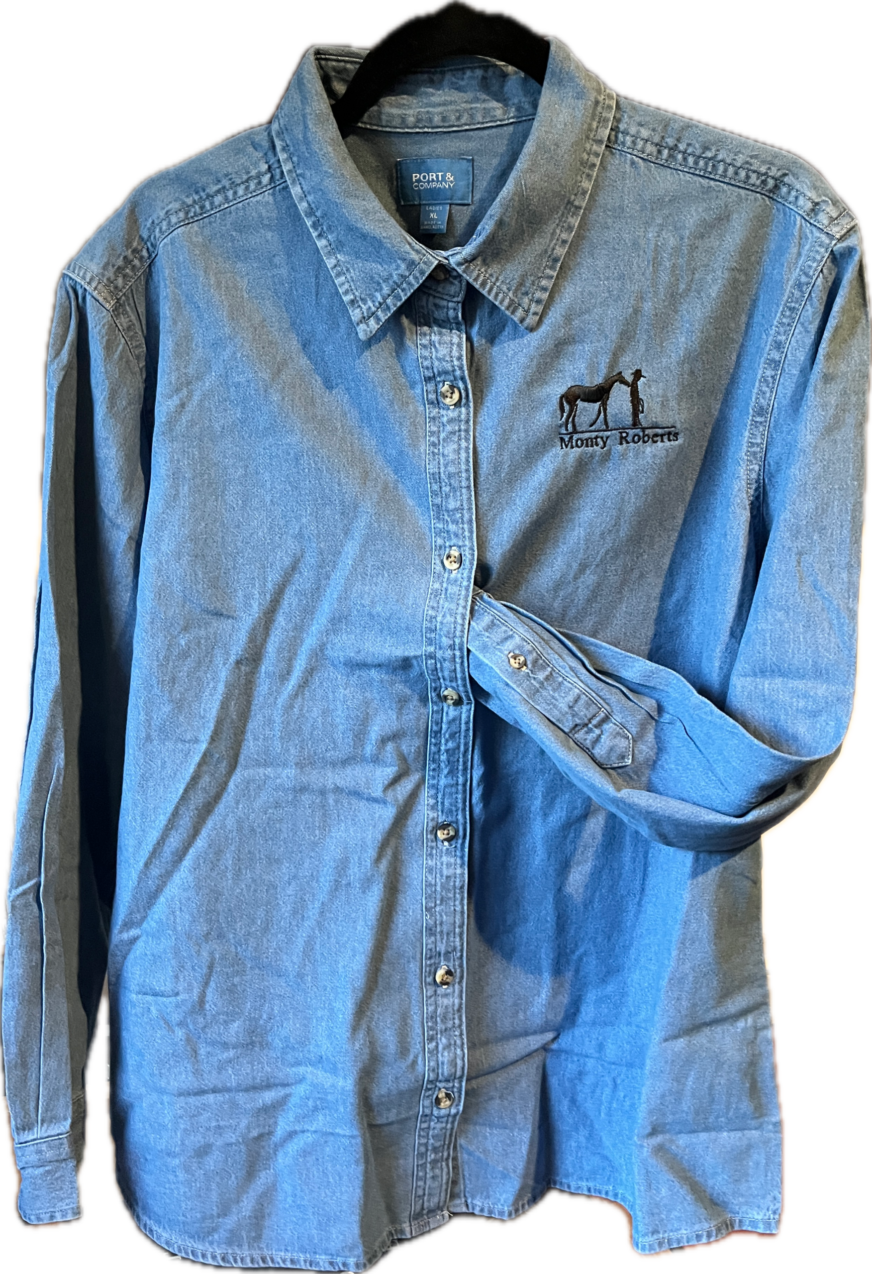 LONG SLEEVE LADIES FIT DENIM SHIRT WITH MONTY ROBERTS LOGO